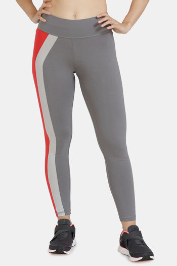 Buy Zelocity Mid Rise High Quality Stretch Leggings - Grey Red